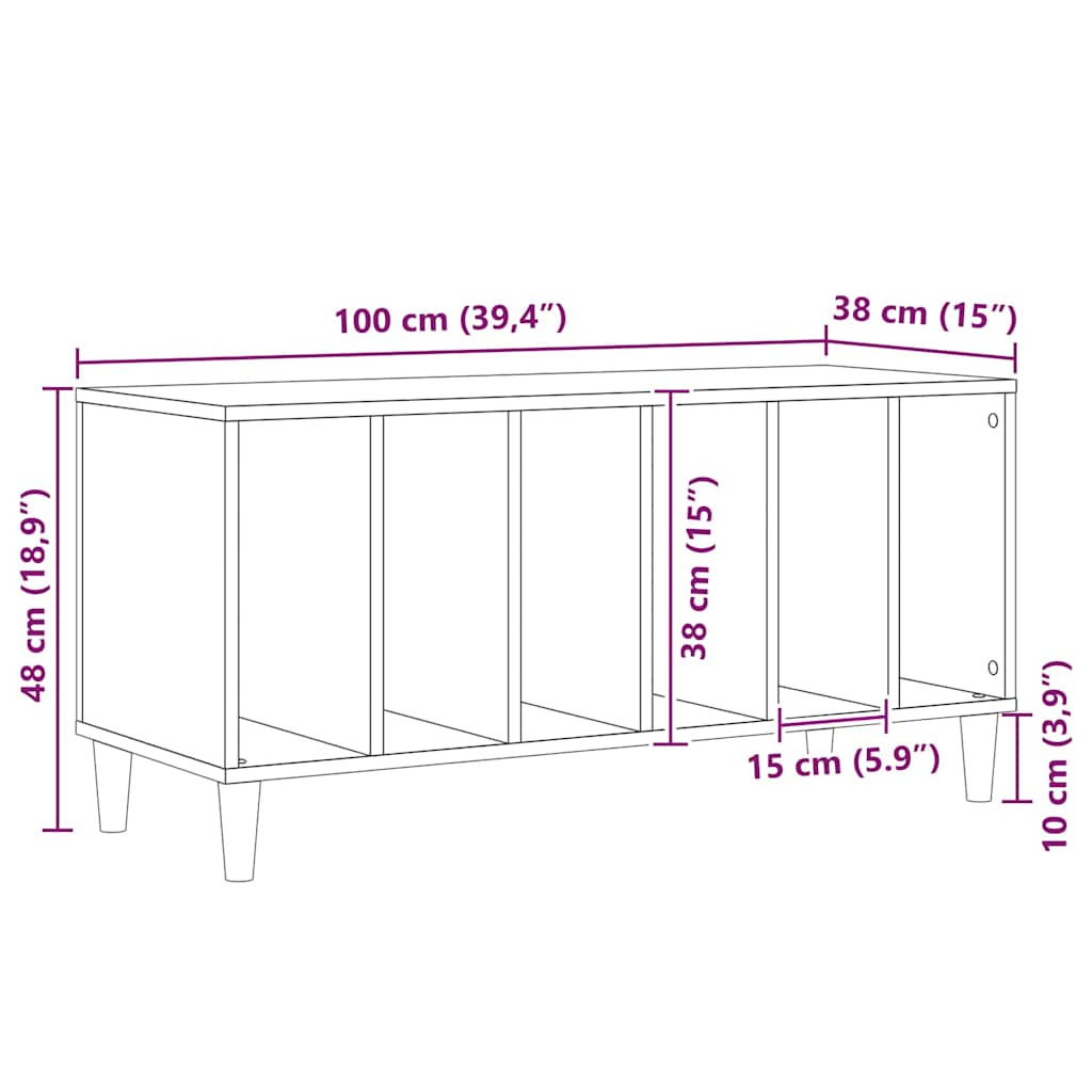 vidaXL Schallplattenschrank Schwarz Eichen-Optik 100 x 38 x 48 cm