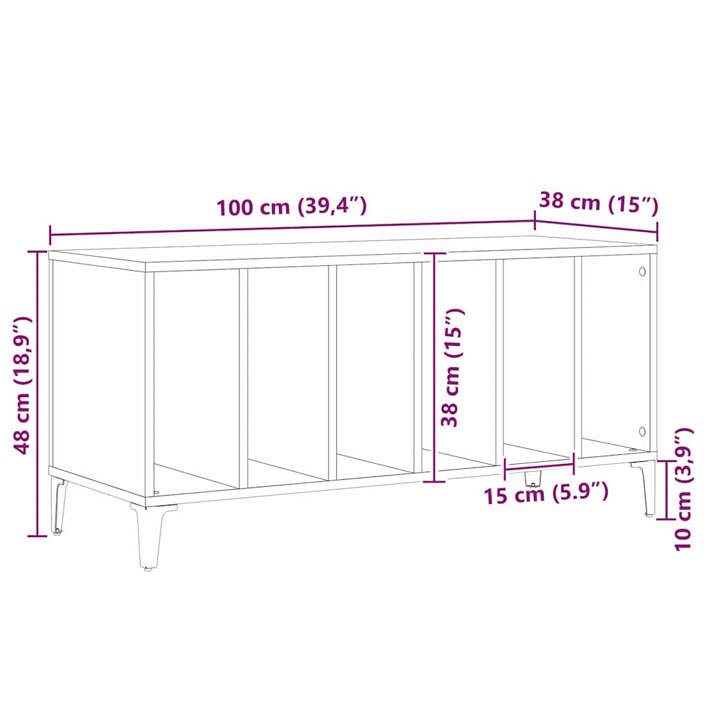 vidaXL Schallplattenschrank Schwarz Eichen-Optik 100 x 38 x 48 cm