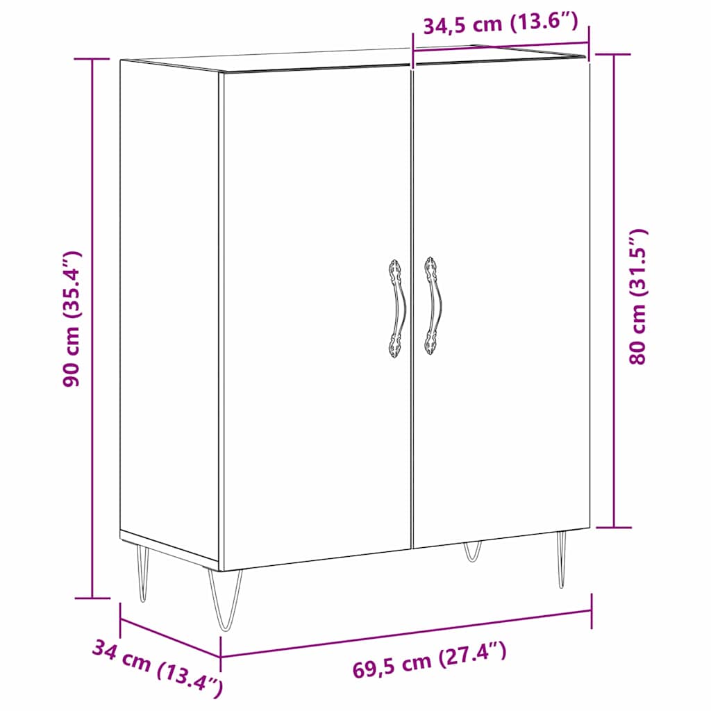 Sideboard Schwarz Eichen-Optik 69,5 x 34 x 90 cm Holzwerkstoff