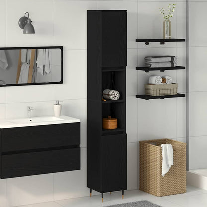 vidaXL Badezimmerschrank mit Tür Schwarz Eichen-Optik 30 x 30 x 190 cm
