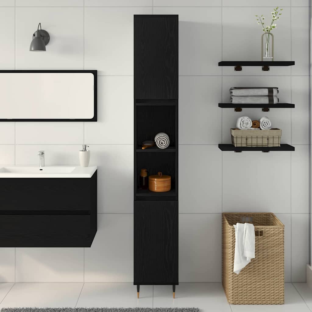 vidaXL Badezimmerschrank mit Tür Schwarz Eichen-Optik 30 x 30 x 190 cm