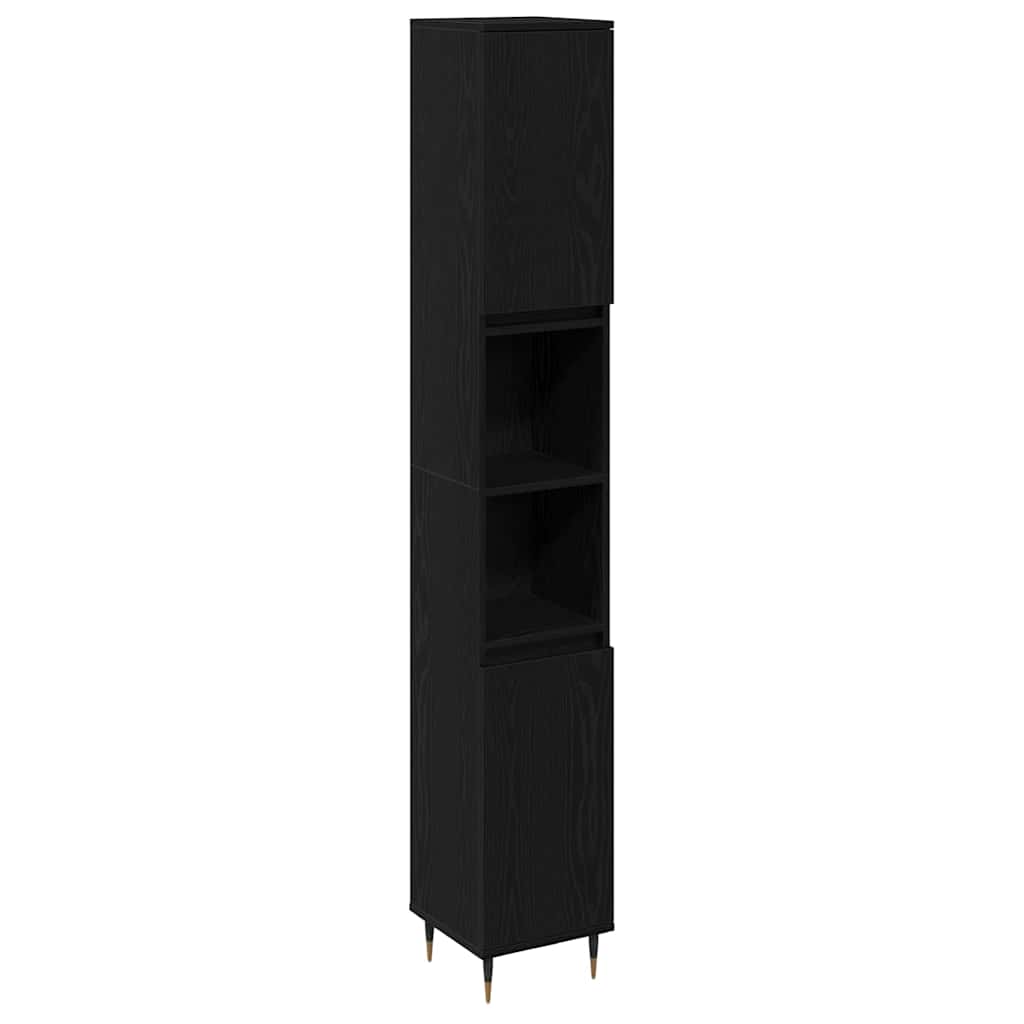 vidaXL Badezimmerschrank mit Tür Schwarz Eichen-Optik 30 x 30 x 190 cm