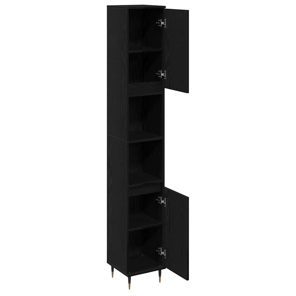 vidaXL Badezimmerschrank mit Tür Schwarz Eichen-Optik 30 x 30 x 190 cm