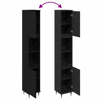 vidaXL Badezimmerschrank mit Tür Schwarz Eichen-Optik 30 x 30 x 190 cm