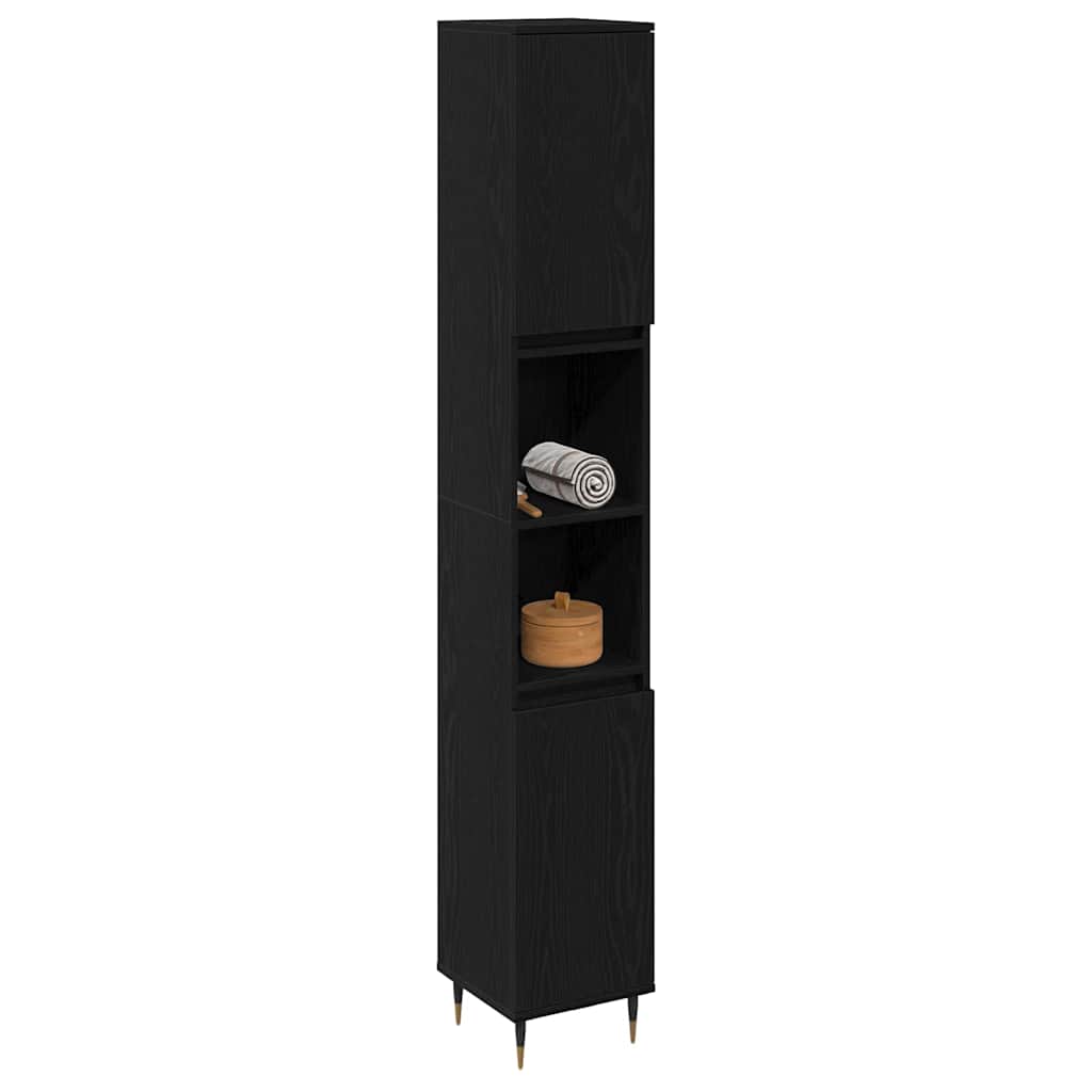 vidaXL Badezimmerschrank mit Tür Schwarz Eichen-Optik 30 x 30 x 190 cm
