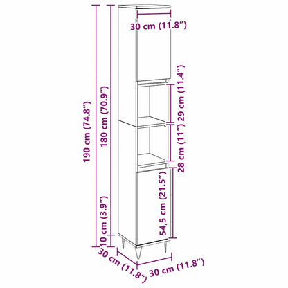vidaXL Badezimmerschrank mit Tür Schwarz Eichen-Optik 30 x 30 x 190 cm
