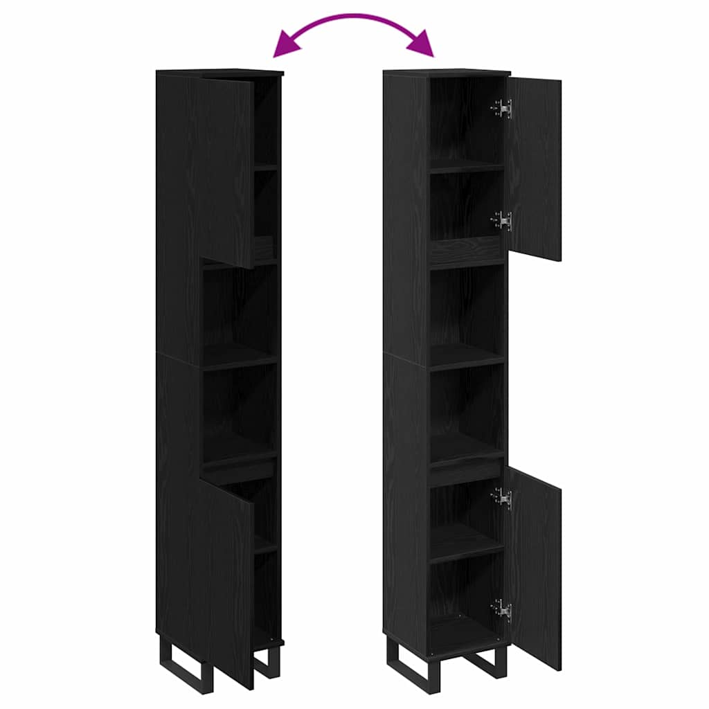 Badezimmerschrank mit Tür Schwarz Eichen-Optik 30 x 30 x 190 cm