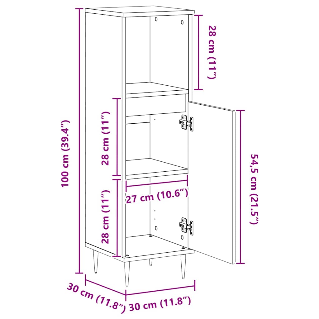 vidaXL Badezimmerschrank mit Tür Schwarz Eichen-Optik 30 x 30 x 100 cm