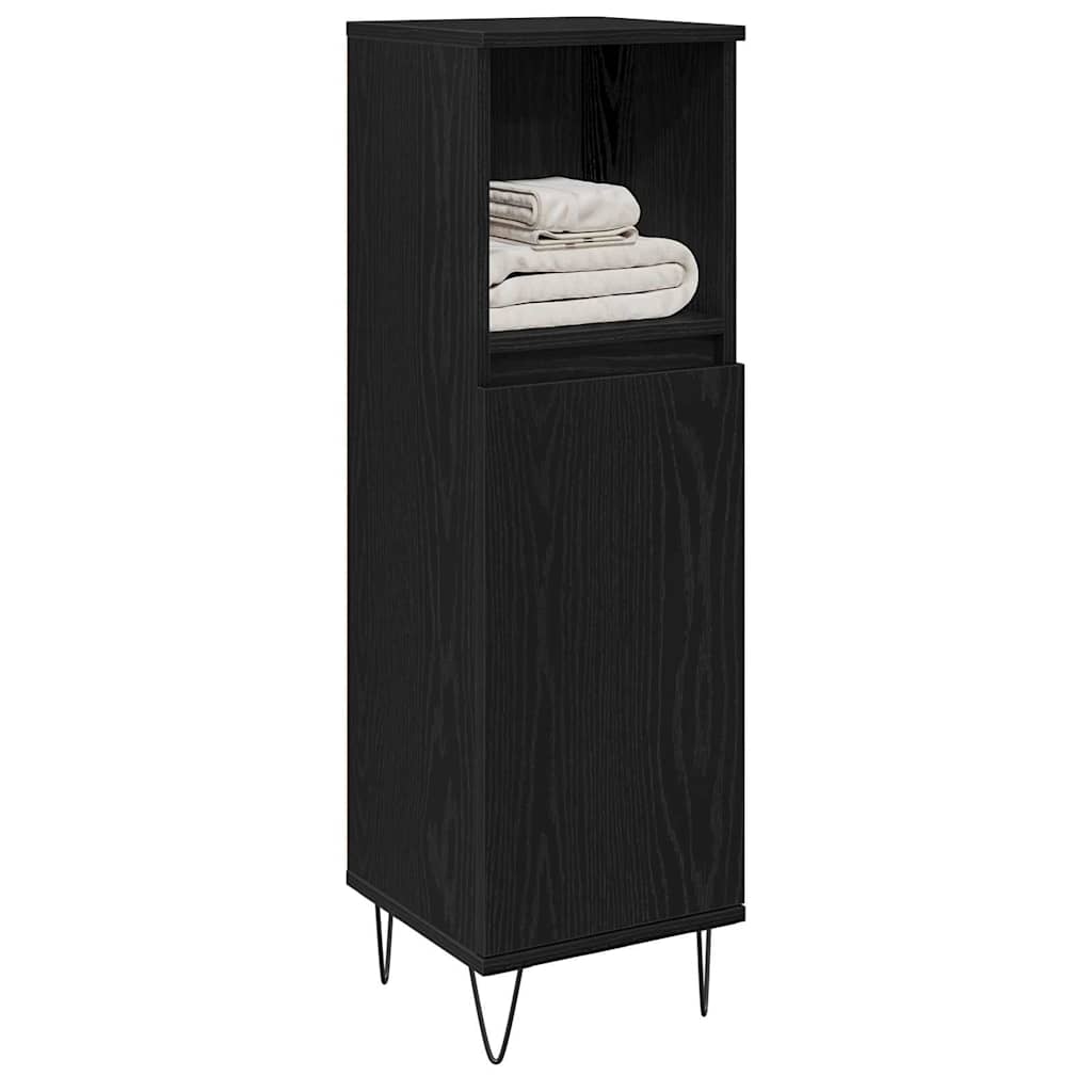 vidaXL Badezimmerschrank mit Tür Schwarz Eichen-Optik 30 x 30 x 100 cm