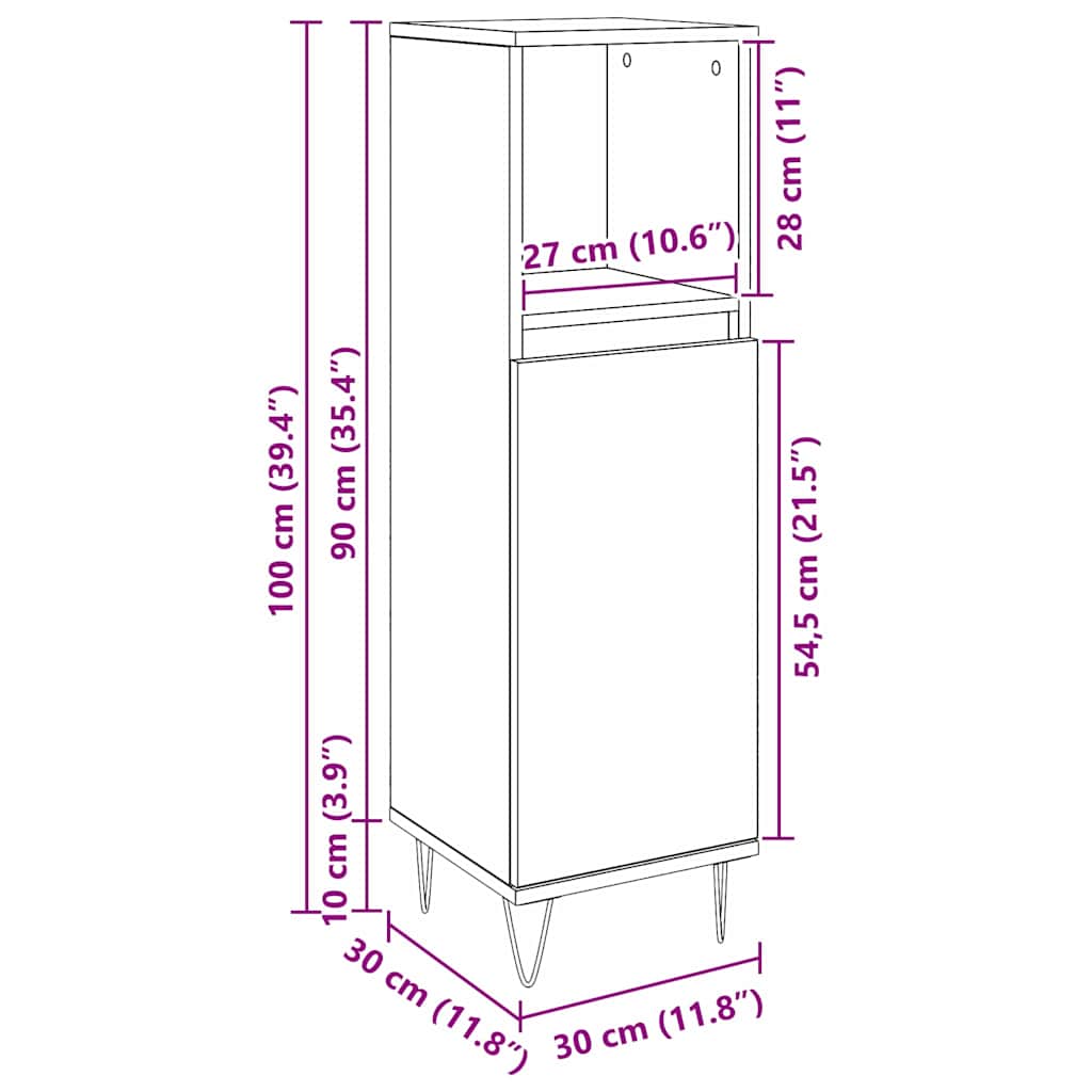 vidaXL Badezimmerschrank mit Tür Schwarz Eichen-Optik 30 x 30 x 100 cm