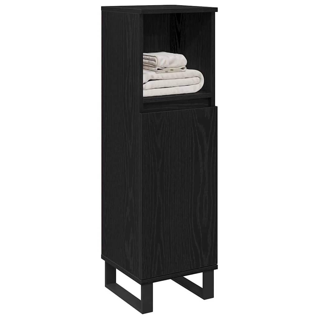 vidaXL Badezimmerschrank mit Tür Schwarz Eichen-Optik 30 x 30 x 100 cm
