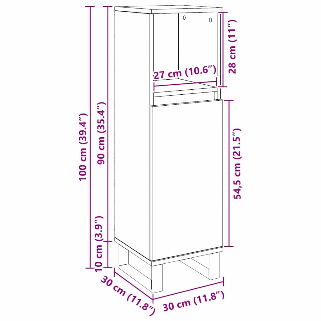 vidaXL Badezimmerschrank mit Tür Schwarz Eichen-Optik 30 x 30 x 100 cm