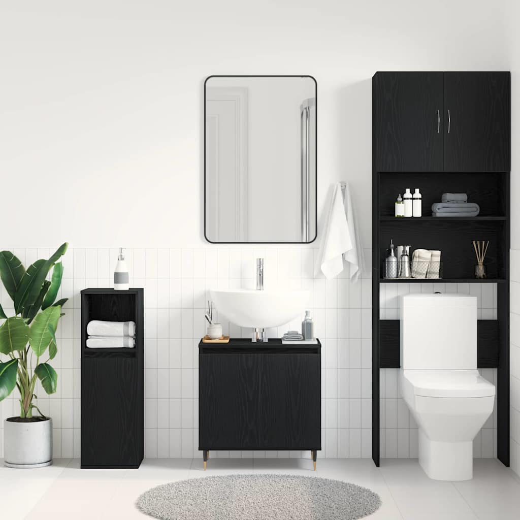 vidaXL Waschbeckenschrank mit Tür Schwarz Eichen-Optik 58 x 33 x 60 cm
