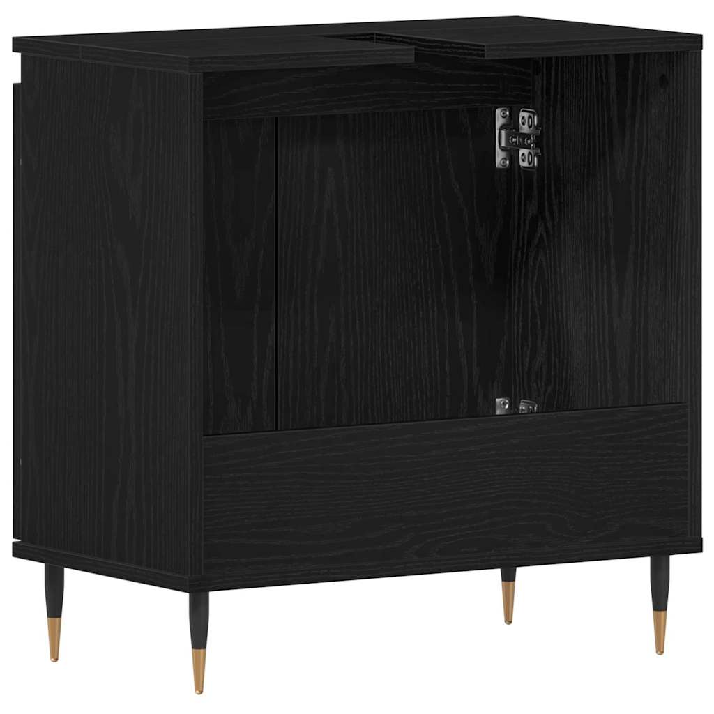 vidaXL Waschbeckenschrank mit Tür Schwarz Eichen-Optik 58 x 33 x 60 cm
