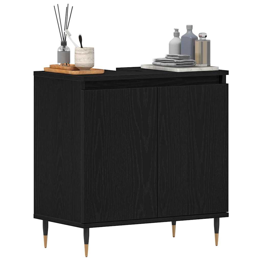 vidaXL Waschbeckenschrank mit Tür Schwarz Eichen-Optik 58 x 33 x 60 cm