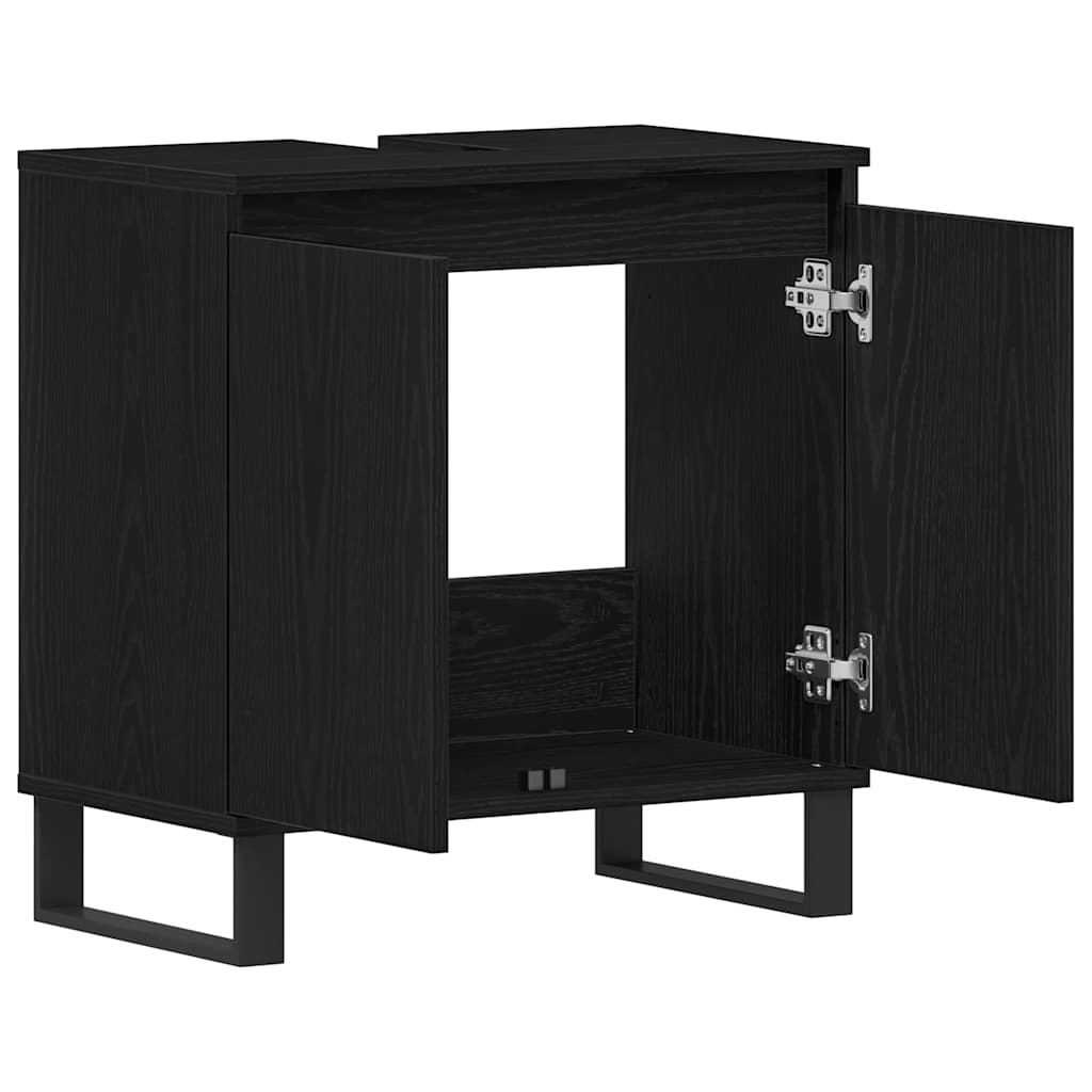 Waschbeckenschrank mit Tür Schwarz Eichen-Optik 58 x 33 x 60 cm