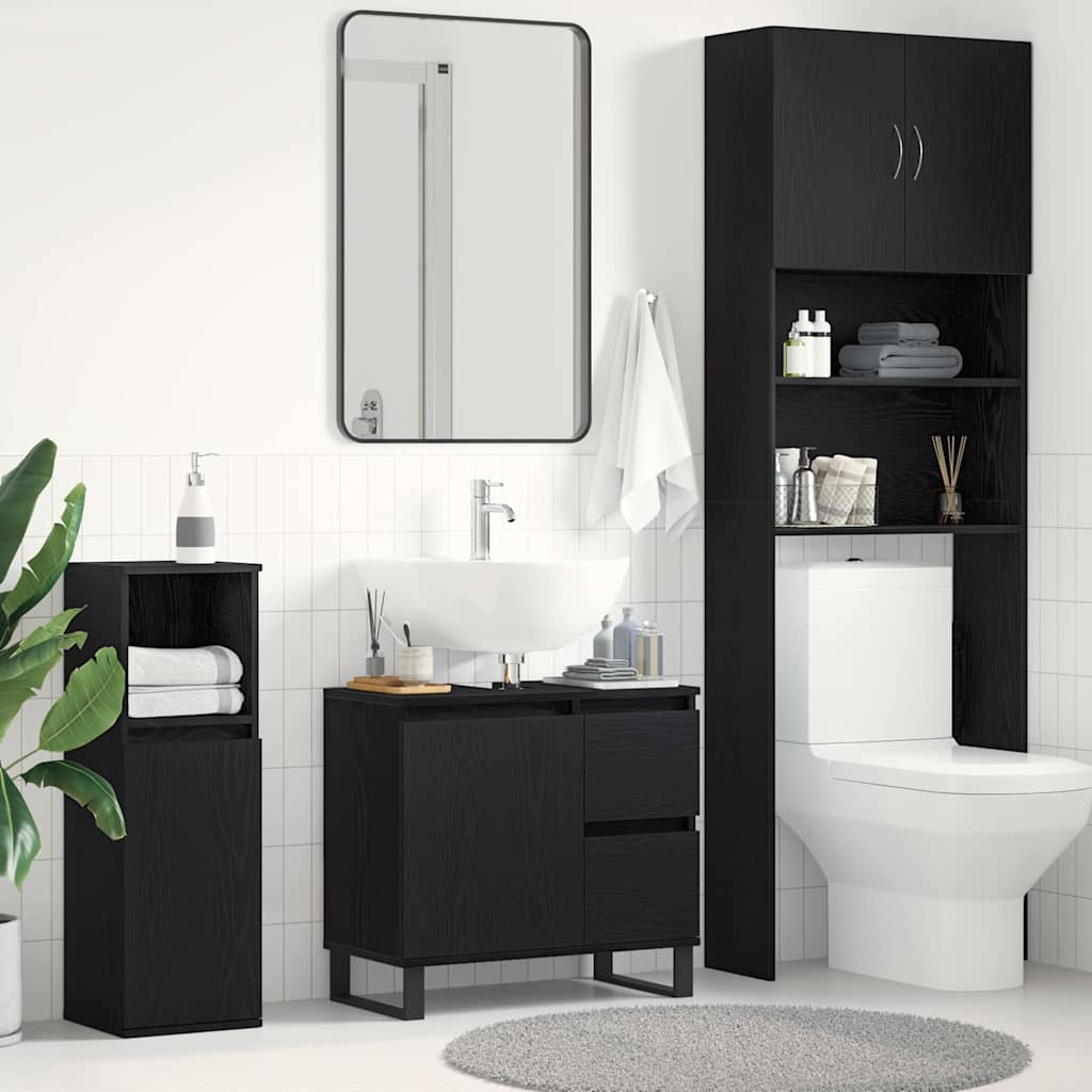 vidaXL Waschbeckenschrank mit Tür Schwarz Eichen-Optik 65 x 33 x 60 cm