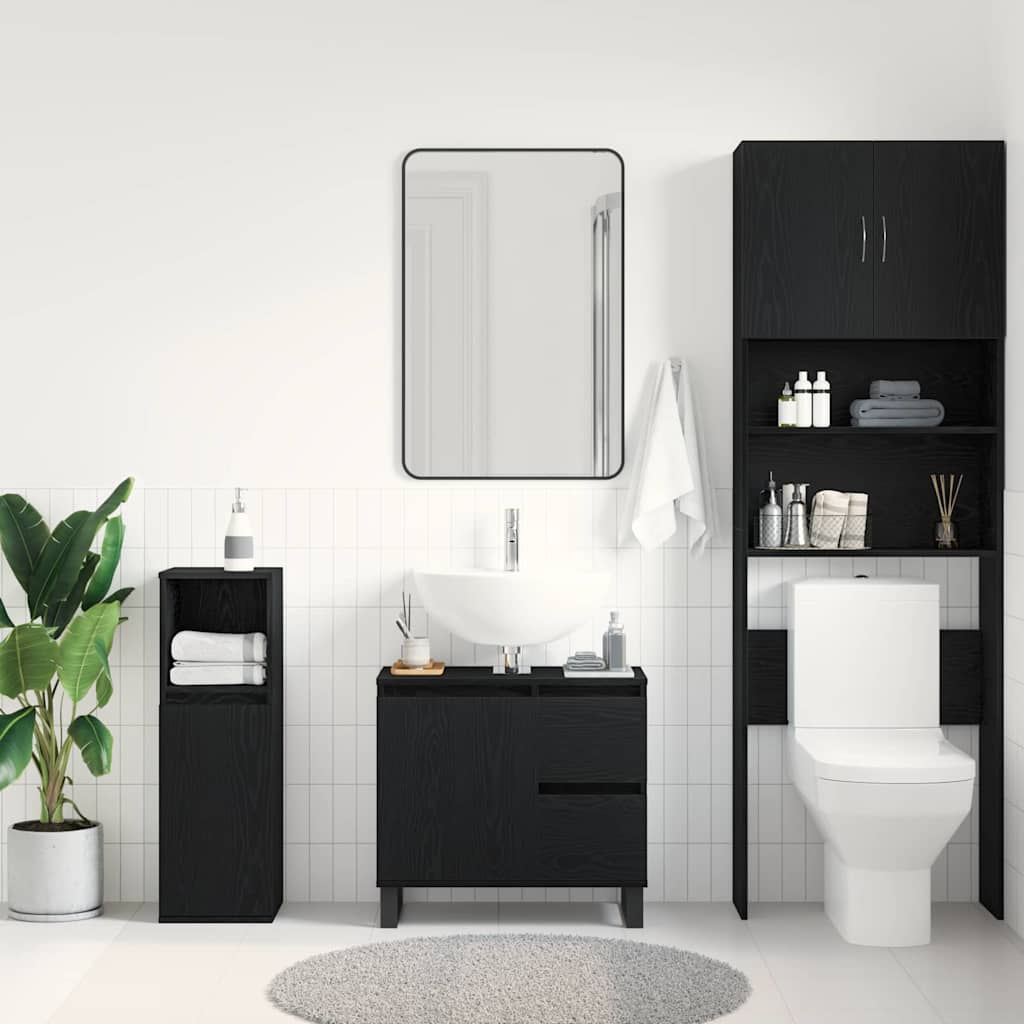 vidaXL Waschbeckenschrank mit Tür Schwarz Eichen-Optik 65 x 33 x 60 cm