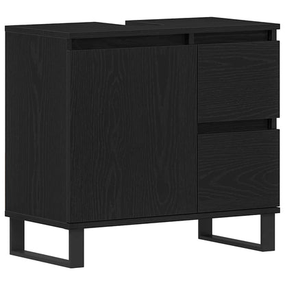 vidaXL Waschbeckenschrank mit Tür Schwarz Eichen-Optik 65 x 33 x 60 cm