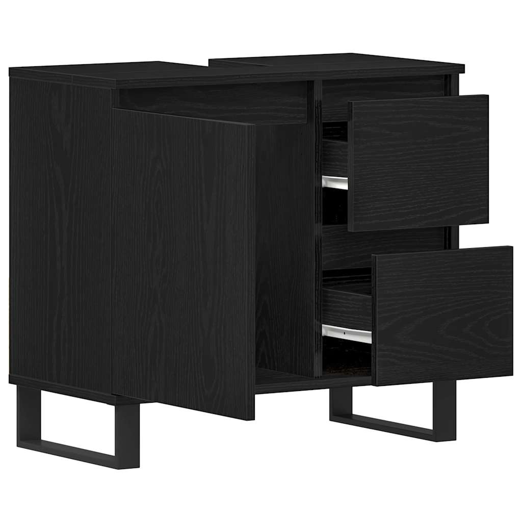 vidaXL Waschbeckenschrank mit Tür Schwarz Eichen-Optik 65 x 33 x 60 cm