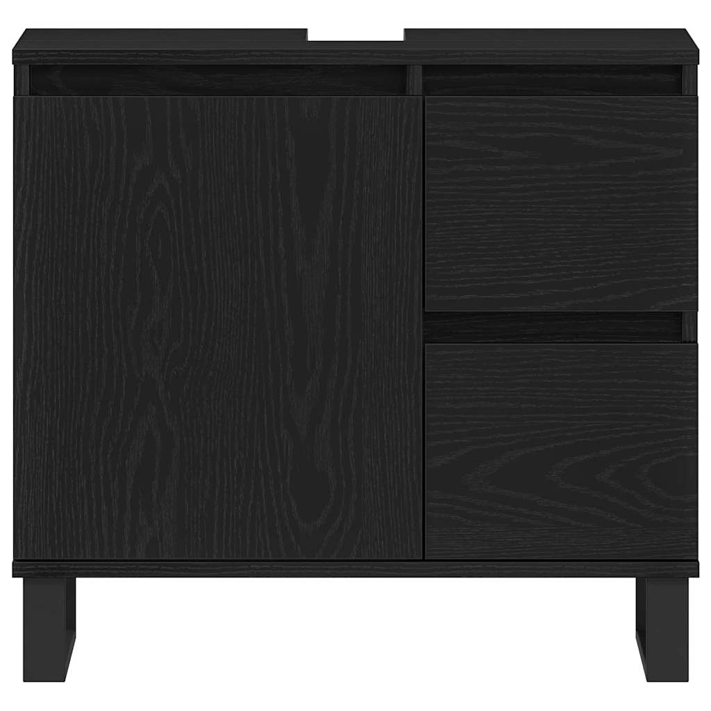 vidaXL Waschbeckenschrank mit Tür Schwarz Eichen-Optik 65 x 33 x 60 cm