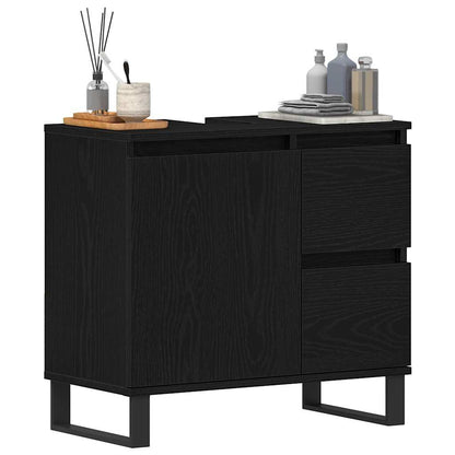 vidaXL Waschbeckenschrank mit Tür Schwarz Eichen-Optik 65 x 33 x 60 cm