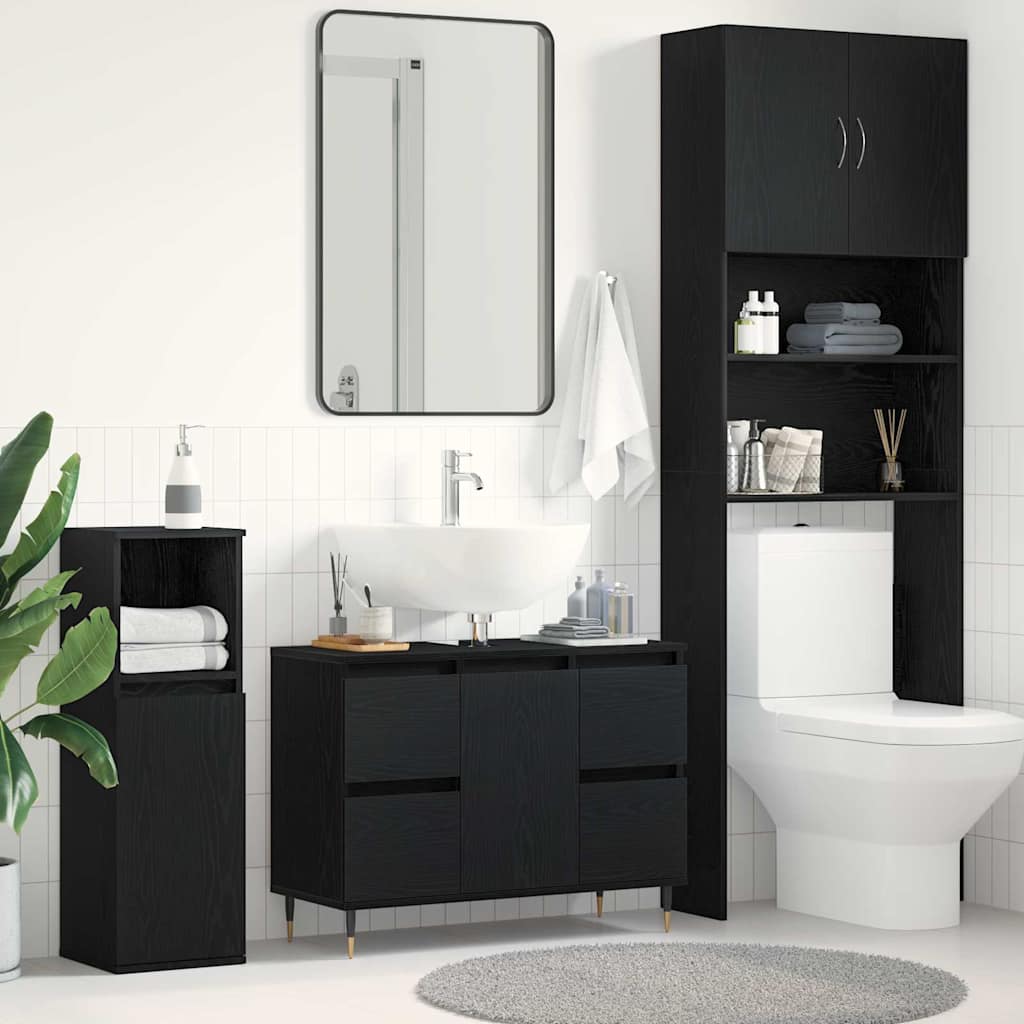 vidaXL Waschbeckenschrank mit Tür Schwarz Eichen-Optik 80 x 33 x 60 cm