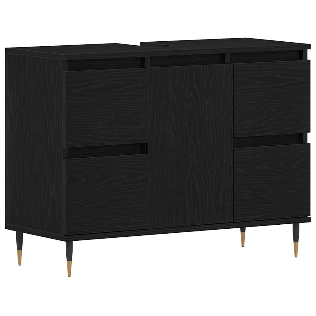 vidaXL Waschbeckenschrank mit Tür Schwarz Eichen-Optik 80 x 33 x 60 cm