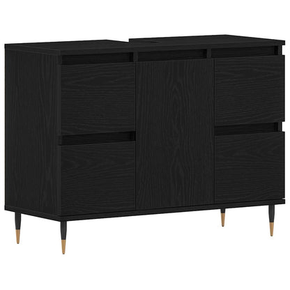 vidaXL Waschbeckenschrank mit Tür Schwarz Eichen-Optik 80 x 33 x 60 cm