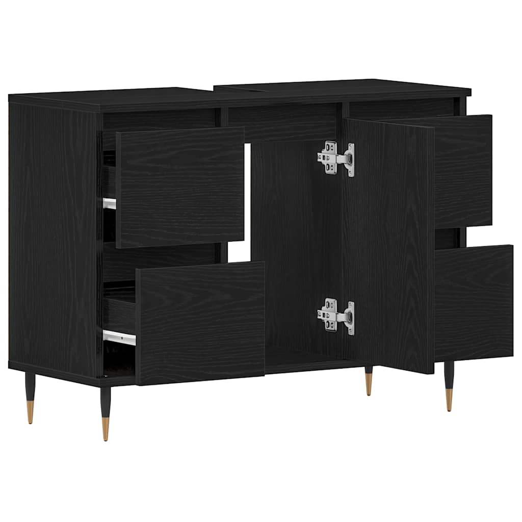 vidaXL Waschbeckenschrank mit Tür Schwarz Eichen-Optik 80 x 33 x 60 cm