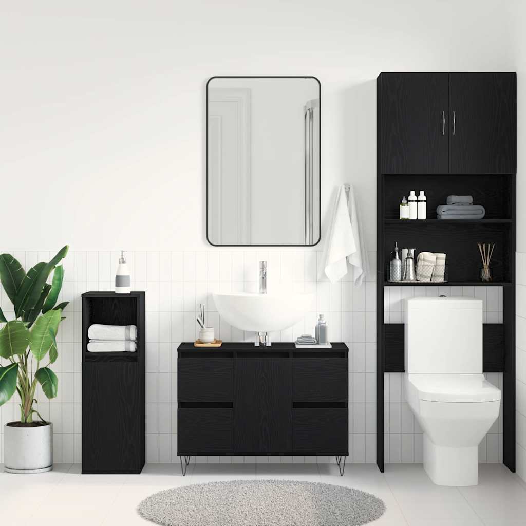 vidaXL Waschbeckenschrank mit Tür Schwarz Eichen-Optik 80 x 33 x 60 cm