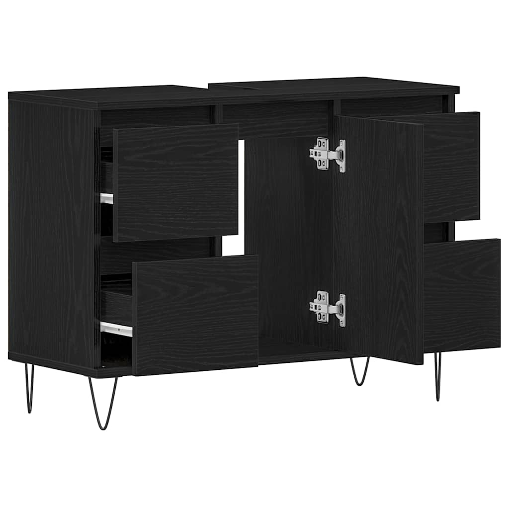 vidaXL Waschbeckenschrank mit Tür Schwarz Eichen-Optik 80 x 33 x 60 cm