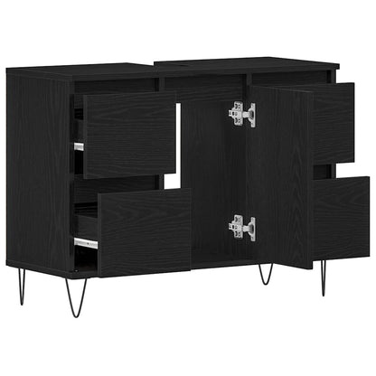 vidaXL Waschbeckenschrank mit Tür Schwarz Eichen-Optik 80 x 33 x 60 cm