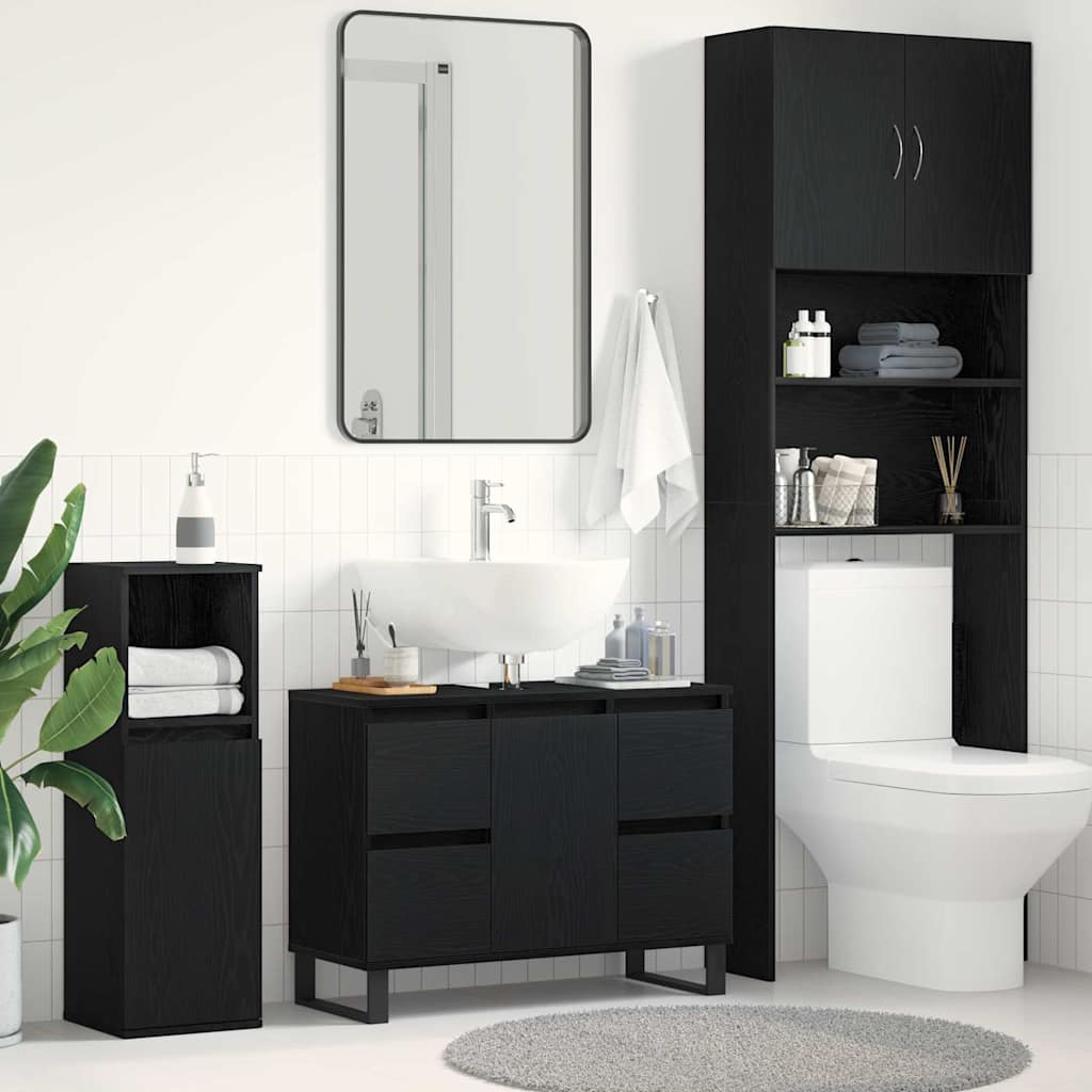 vidaXL Badezimmerschrank mit Tür Schwarz Eichen-Optik 80 x 33 x 60 cm