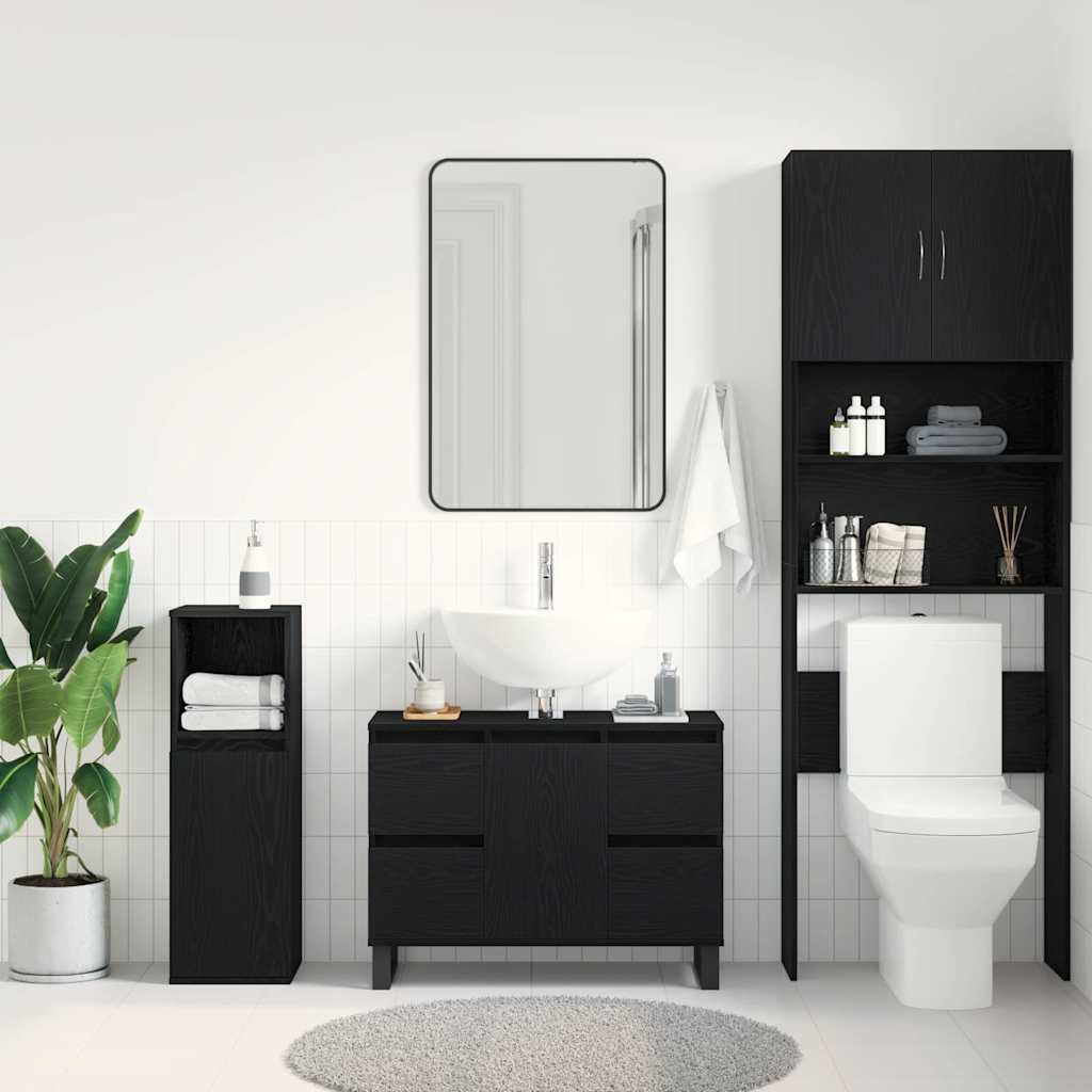 vidaXL Badezimmerschrank mit Tür Schwarz Eichen-Optik 80 x 33 x 60 cm