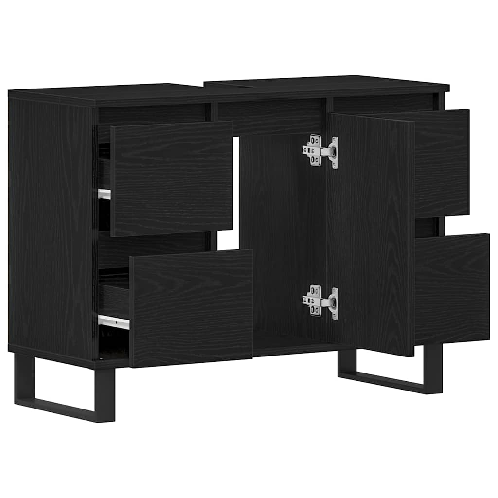 vidaXL Badezimmerschrank mit Tür Schwarz Eichen-Optik 80 x 33 x 60 cm