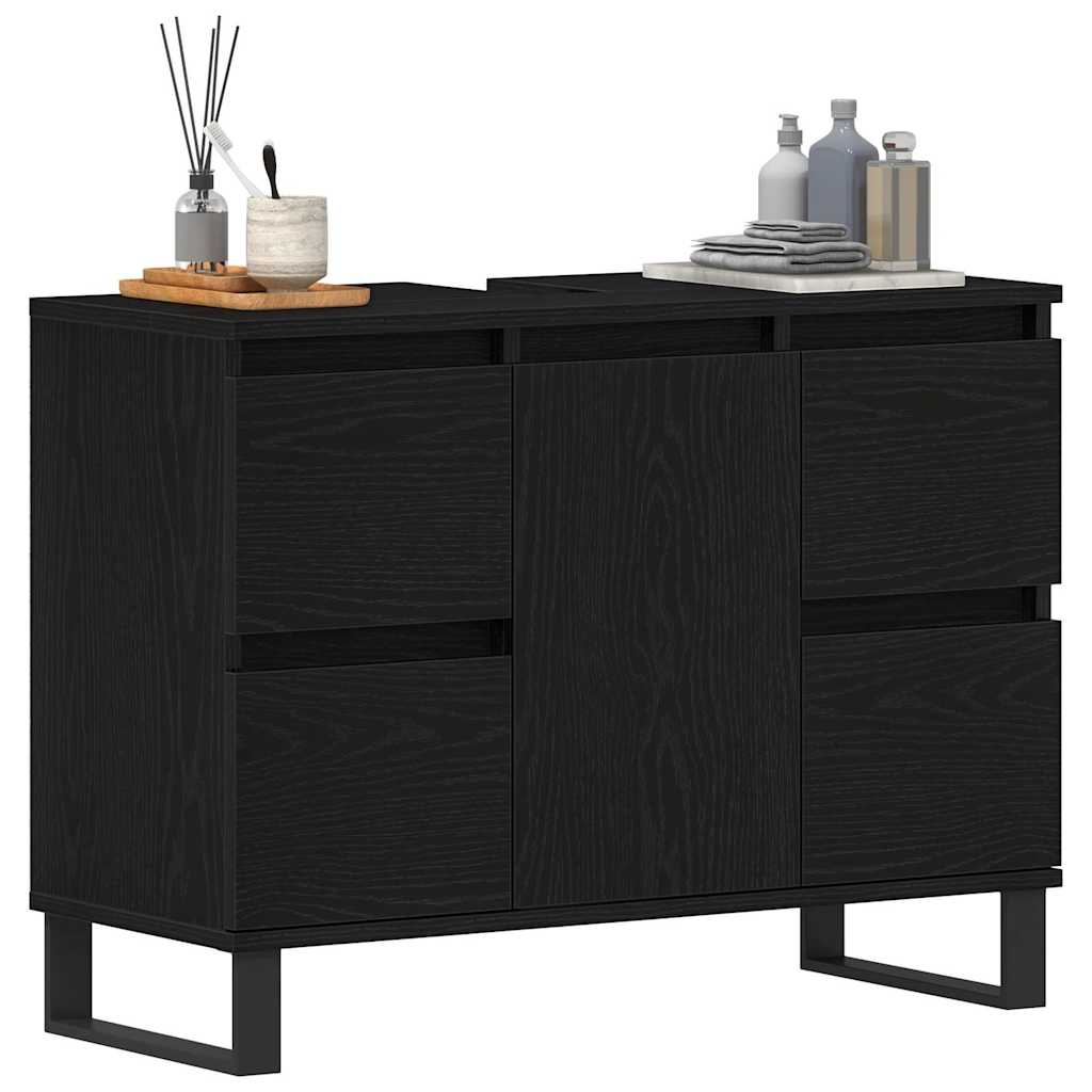 vidaXL Badezimmerschrank mit Tür Schwarz Eichen-Optik 80 x 33 x 60 cm