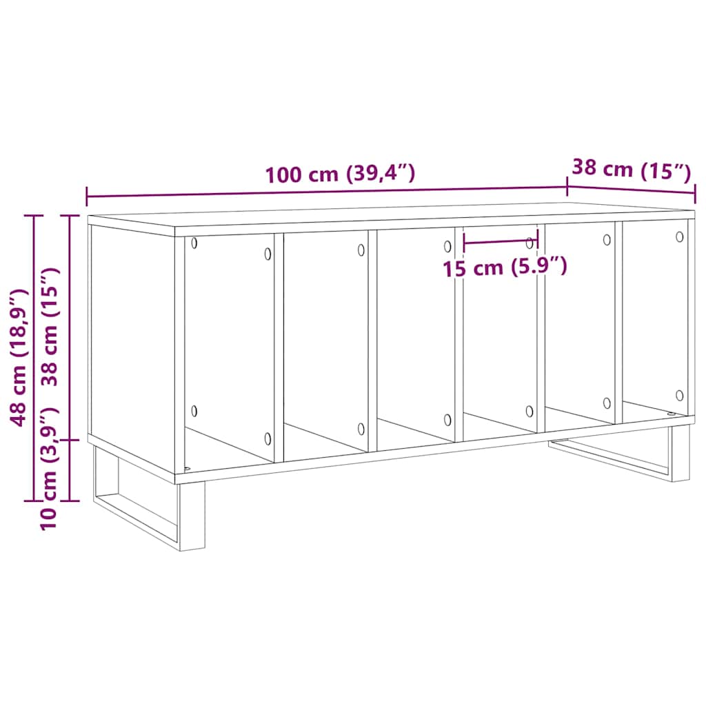 Schallplattenschrank Schwarz Eichen-Optik 100 x 38 x 48 cm