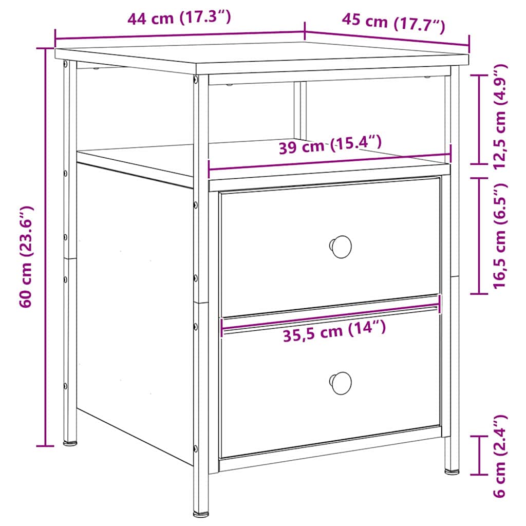 vidaXL Nachttisch 2 pcs Schwarz Eichen-Optik 34 x 35,5 x 50 cm