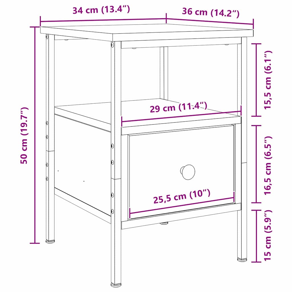 vidaXL Nachttisch Schwarz Eichen-Optik 34 x 36 x 50 cm Holzwerkstoff