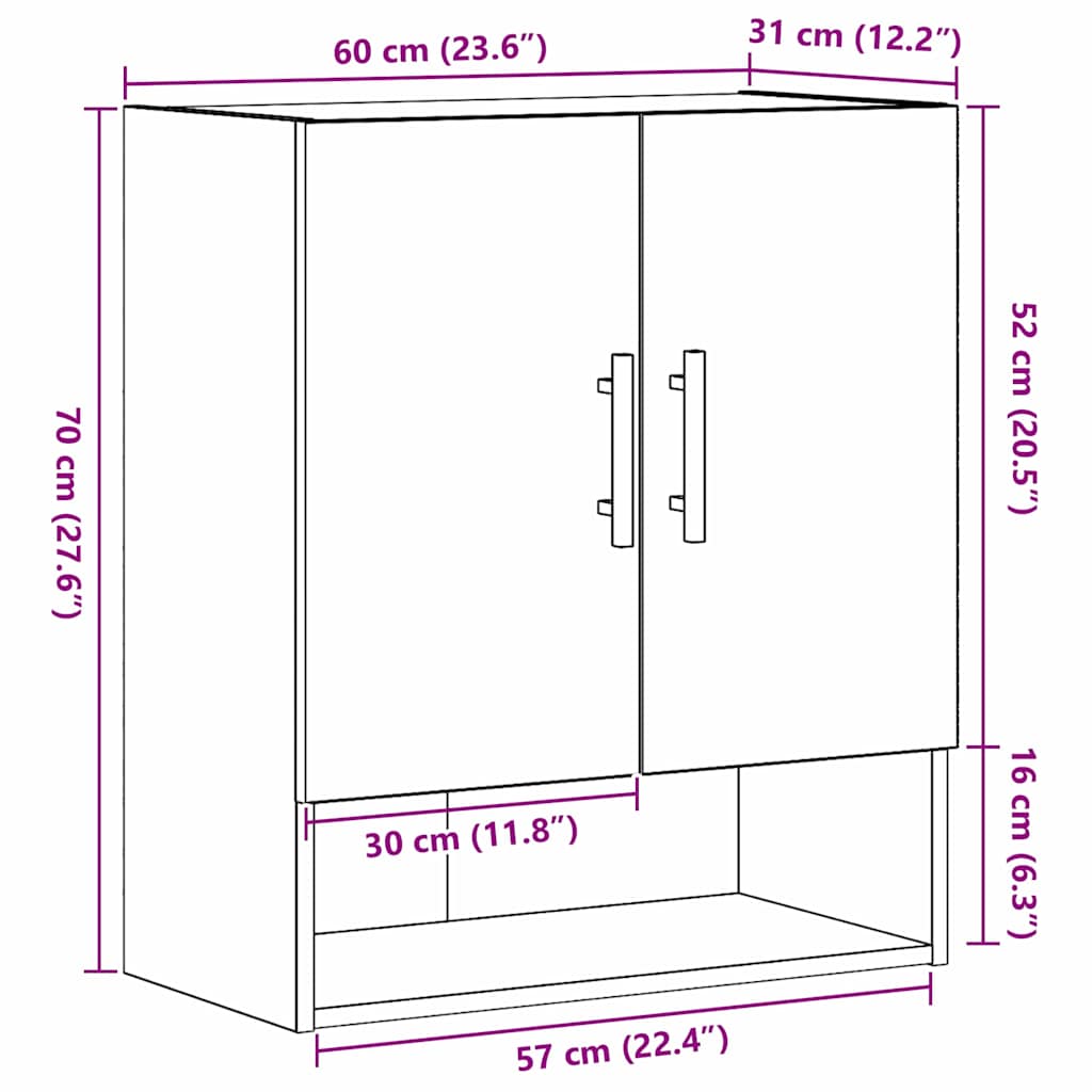 vidaXL Wandmontierter Schrank Schwarz Eichen-Optik 60 x 31 x 70 cm