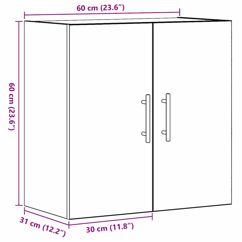 vidaXL Wandmontierter Schrank Schwarz Eichen-Optik 60 x 31 x 70 cm