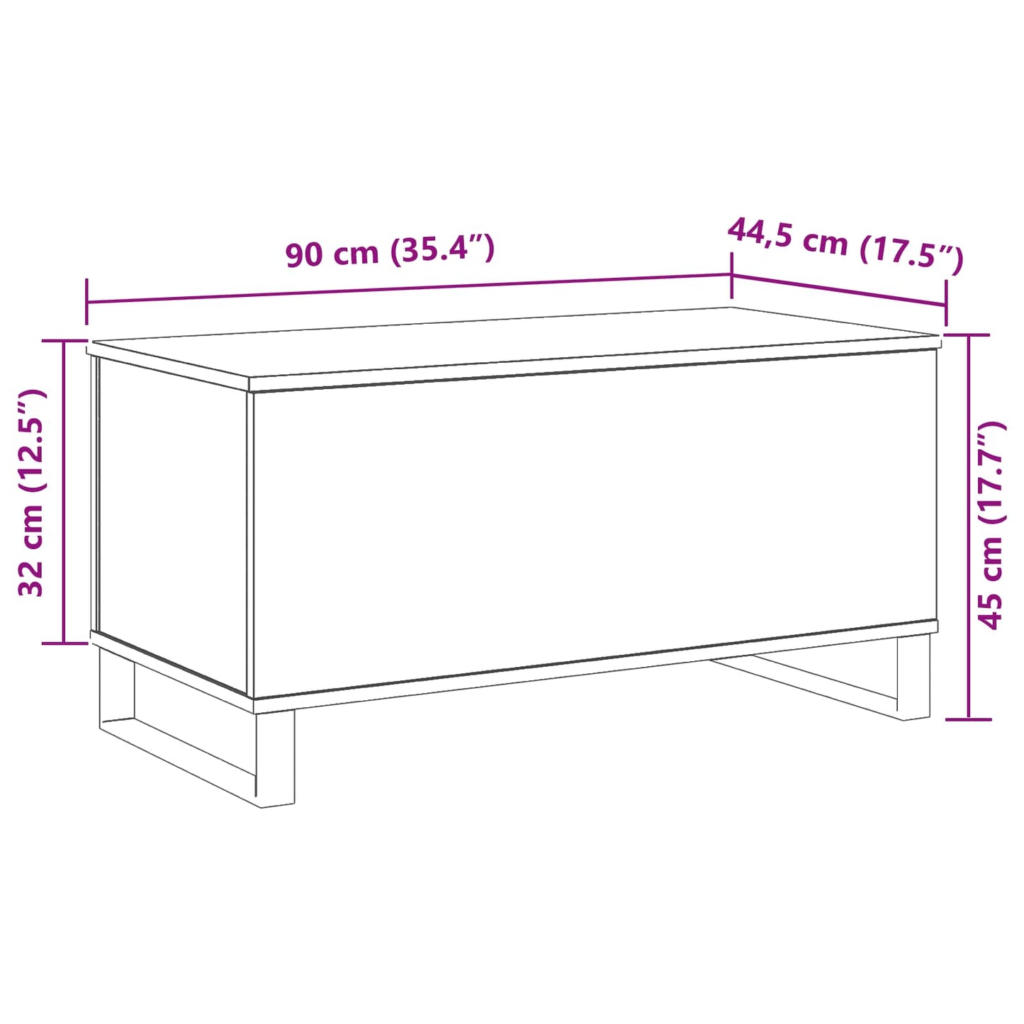 vidaXL Couchtisch Schwarz Eichen-Optik 90 x 44,5 x 45 cm Holzwerkstoff