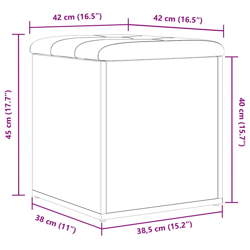Sitzbank mit Stauraum Schwarz Eichen-Optik 42 x 42 x 45 cm