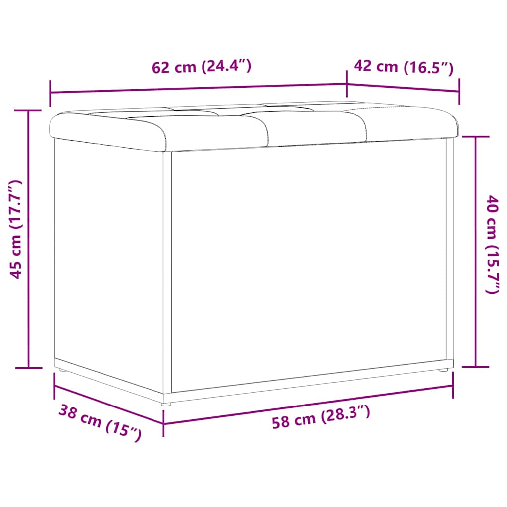 Sitzbank mit Stauraum Schwarz Eichen-Optik 62 x 42 x 45 cm
