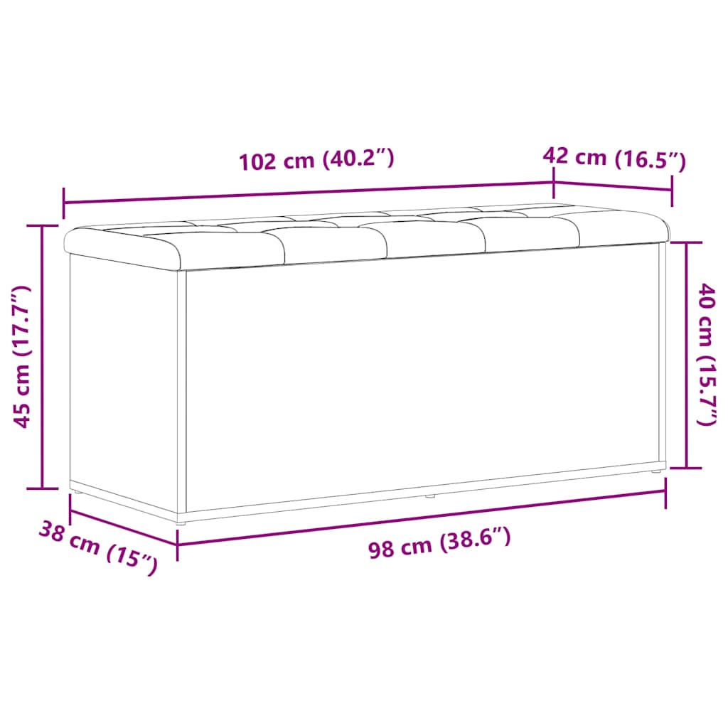 Sitzbank mit Stauraum Schwarz Eichen-Optik 102 x 42 x 45 cm