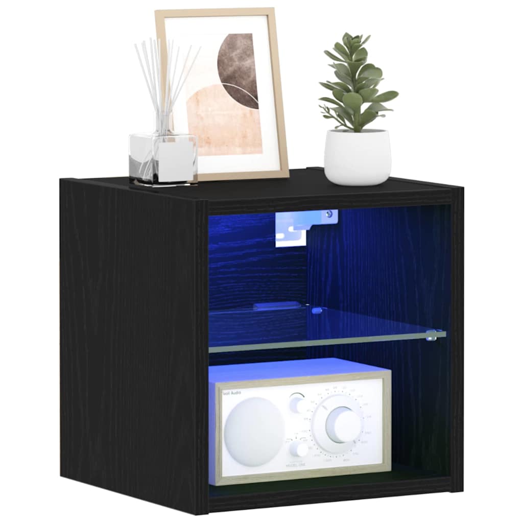 vidaXL LED Wand Nachttischschrank mit Schwarz Holzwerkstoff