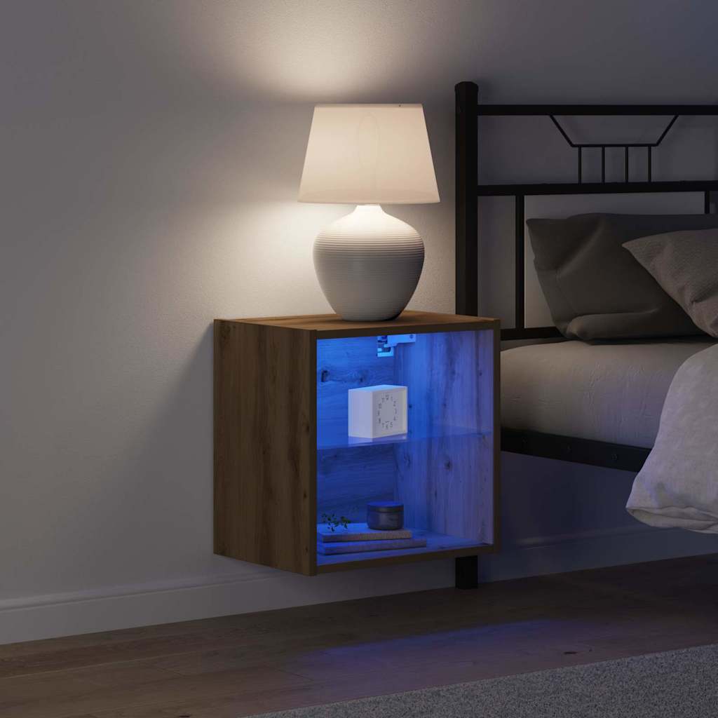 vidaXL Schwimmendes Regal mit LED-Licht Braun 40 x 28,5 x 40 cm