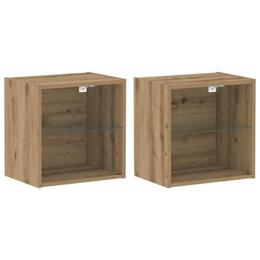 vidaXL Schwimmendes Regal mit LED-Licht 2 pcs Braun 40 x 28,5 x 40 cm
