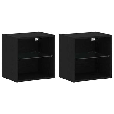 vidaXL Schwimmendes Regal mit LED-Licht 2 pcs Schwarz Holzwerkstoff